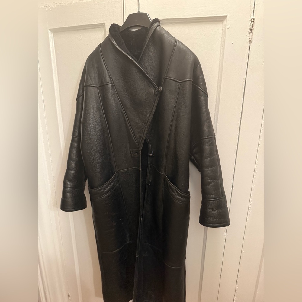 Women's Eduardo Bassoni Genuine Leather Shearling Long Medium Vintage - Picture 5 of 6